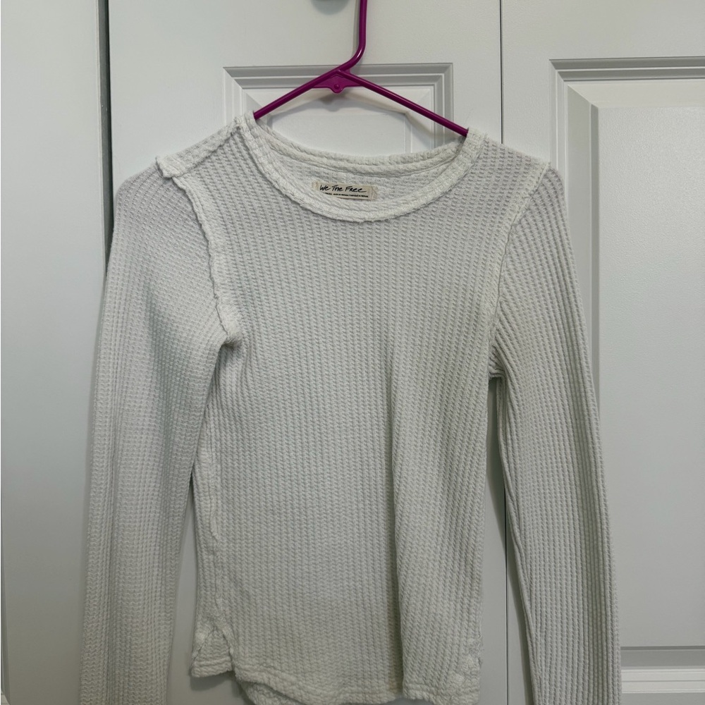 Free People White Waffle Knit Short Sleeve Top